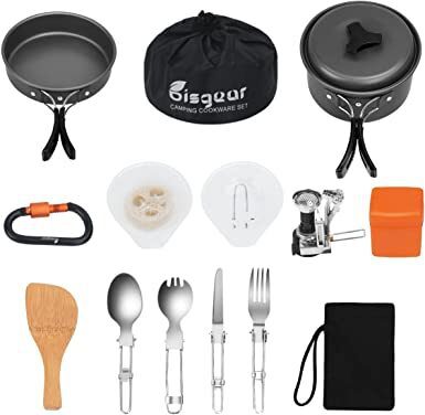 Bisgear 16pcs Camping Cookware Backpacking Stove Mess Kit